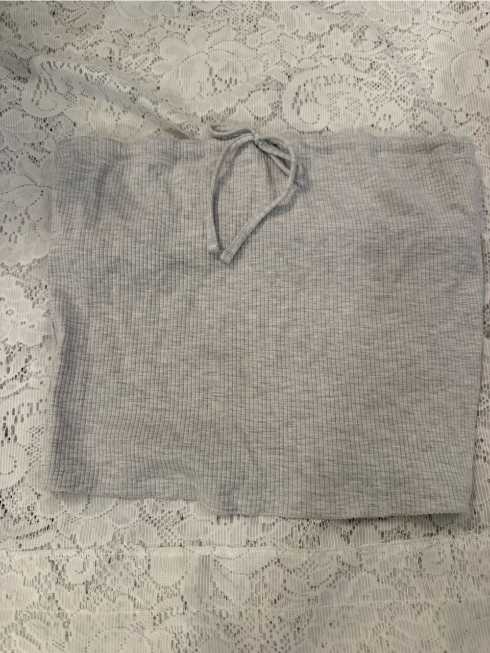 aerie Ribbed Strapless Drawstring Crop Top in Light Gray